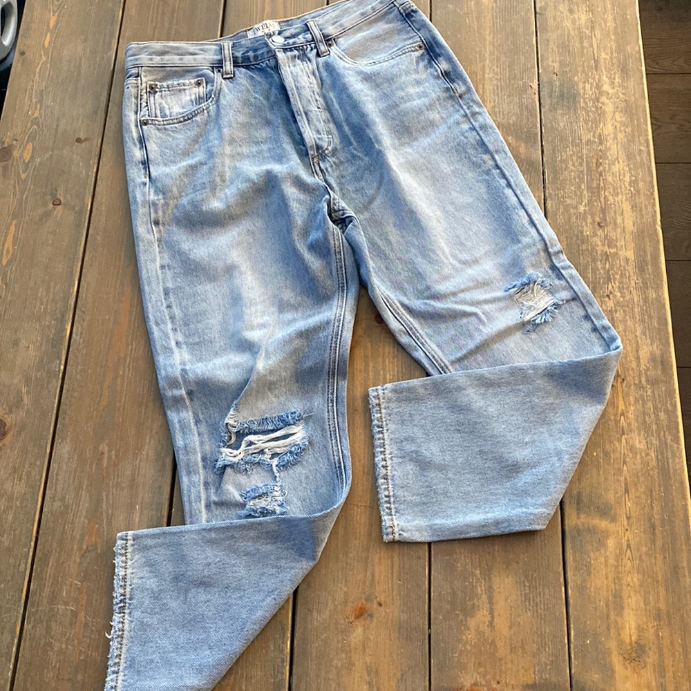 Super high rise distressed jeans